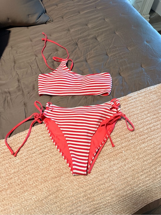 Other - Striped Red and White Tie-Side Bikini Set